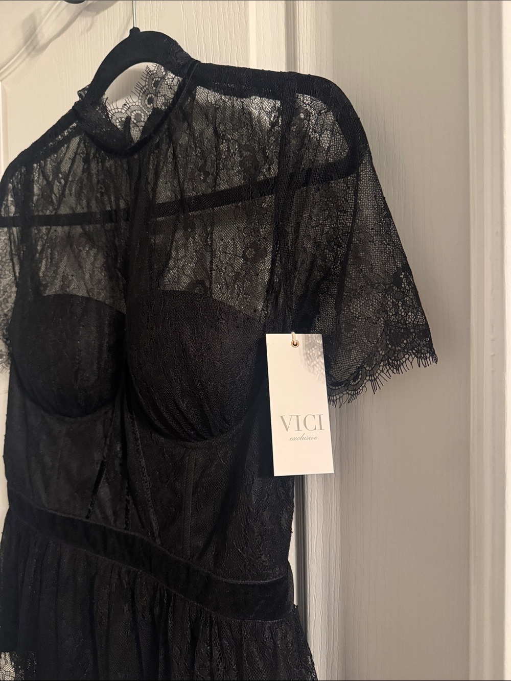 Vici Black Lace Peplum Bustier Top - Picture 2 of 3